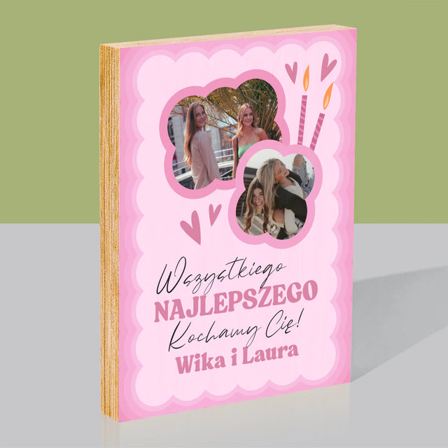 Fotokolaż: Różowe Urodziny - Wydruk Na Drewnie