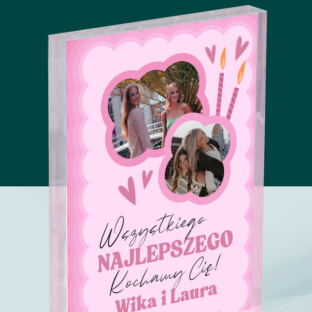 Fotokolaż: Różowe Urodziny - Blok Akrylowy z Nadrukiem