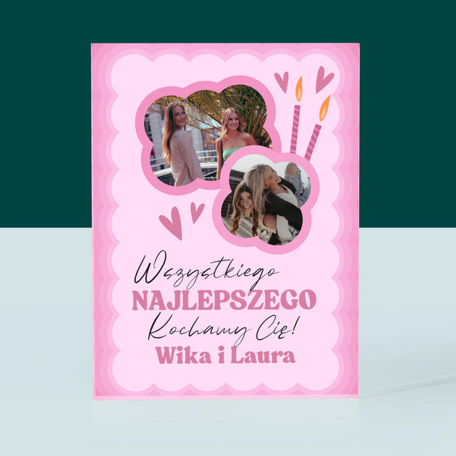 Fotokolaż: Różowe Urodziny - Blok Akrylowy z Nadrukiem