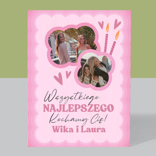 Fotokolaż: Różowe Urodziny - Wydruk Na Drewnie