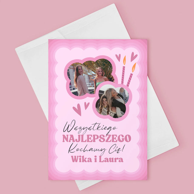 Fotokolaż: Różowe Urodziny - Kartka z Życzeniami