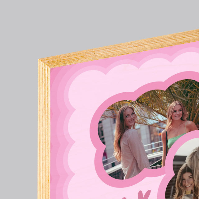 Fotokolaż: Różowe Urodziny - Wydruk Na Drewnie