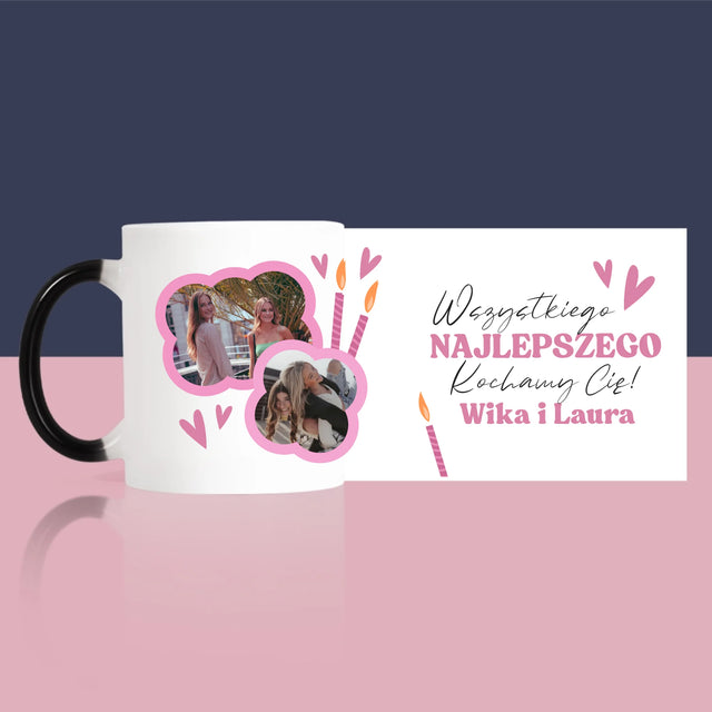 Fotokolaż: Różowe Urodziny - Kubek z Nadrukiem