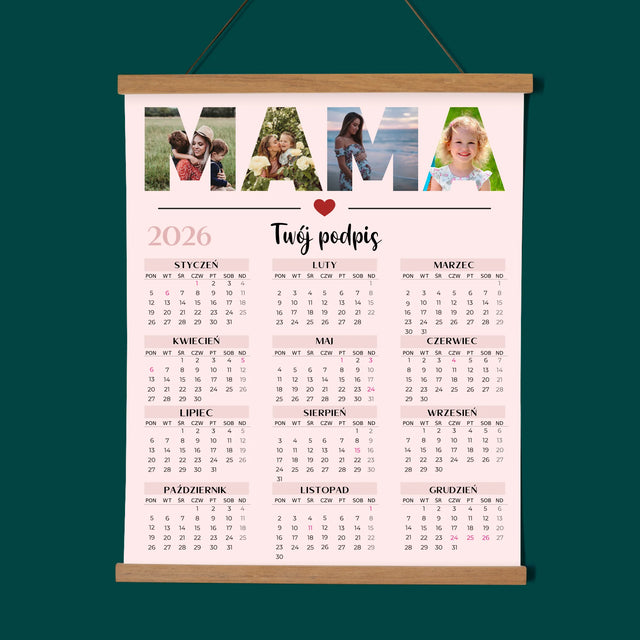 Słowo Ze Zdjęć: Mama - Kalendarz Plakatowy z Listwami