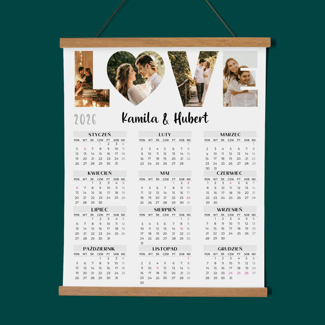 Słowo Ze Zdjęć: Love - Kalendarz Plakatowy z Listwami