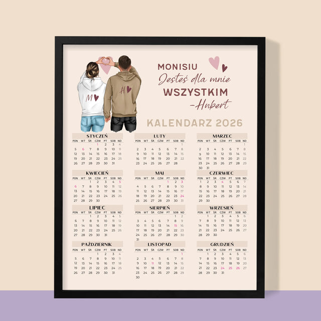 Kreator Postaci: Para Serce - Kalendarz W Ramce