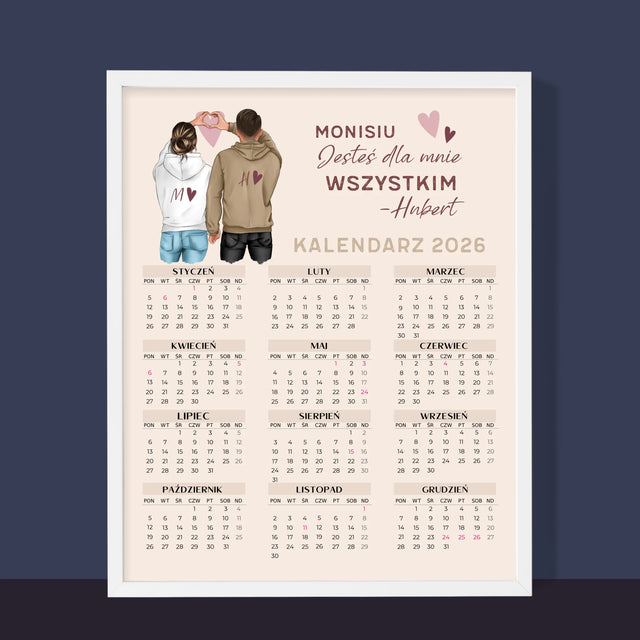 Kreator Postaci: Para Serce - Kalendarz W Ramce