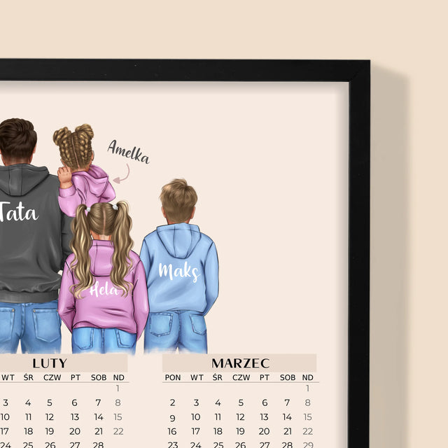 Kreator Postaci: Rodzina z Dziećmi - Kalendarz w Ramce