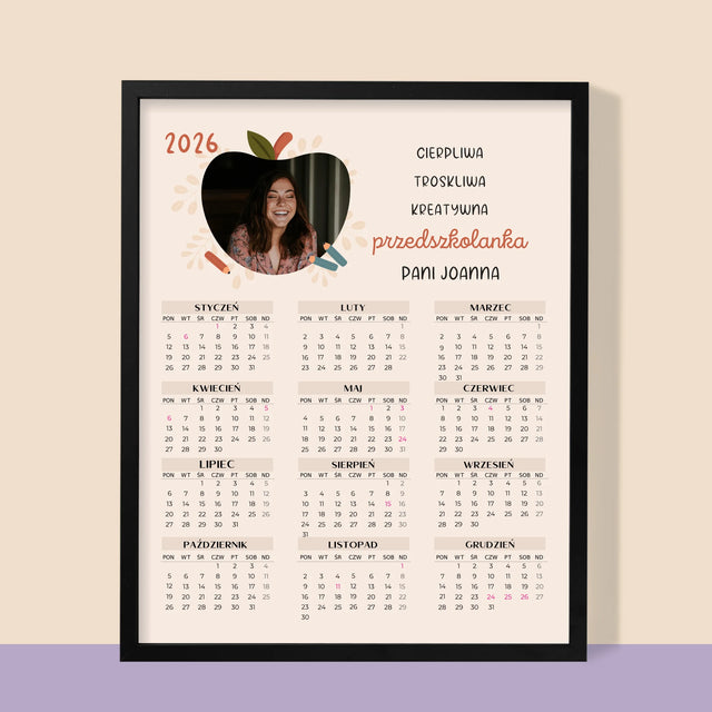 Zdjęcie i Podpis: Przedszkolanka - Kalendarz w Ramce