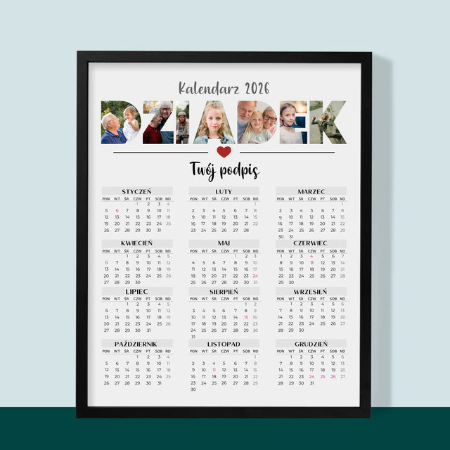 Słowo Ze Zdjęć: Dziadek - Kalendarz w Ramce