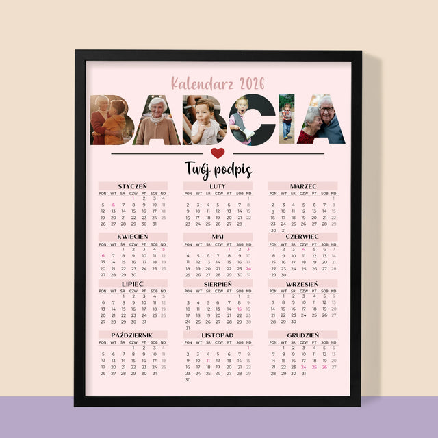 Słowo Ze Zdjęć: Babcia - Kalendarz w Ramce