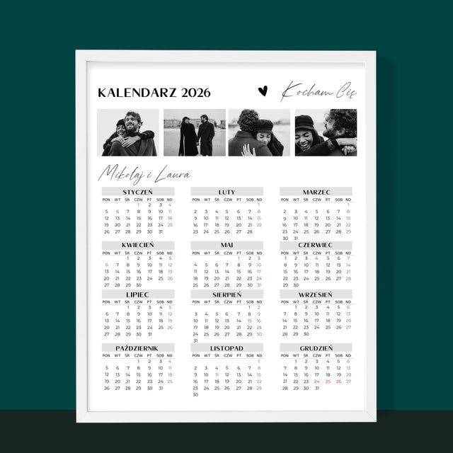 Fotokolaż: Kocham Cię - Kalendarz w Ramce