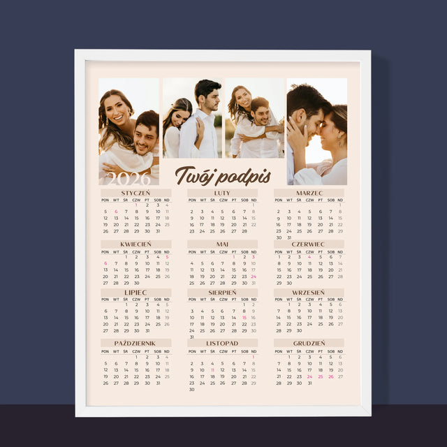 Fotokolaż: 4 Zdjęcia i Podpis - Kalendarz w Ramce