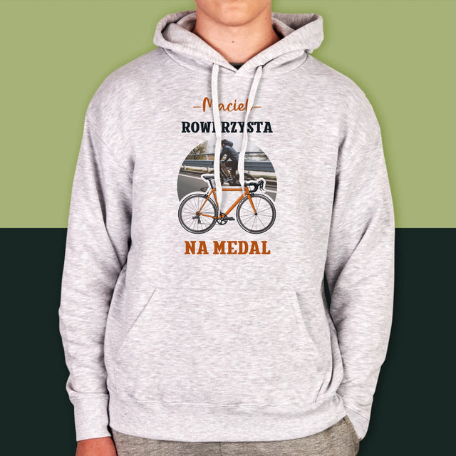 Zdjęcie I Podpis: Rowerzysta Na Medal - Bluza Męska z Kapturem