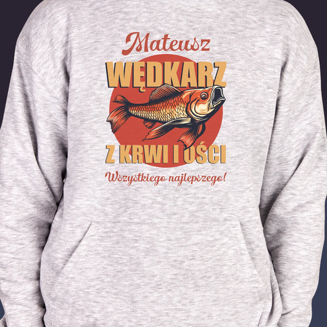 Imię i Podpis: Wędkarz z Krwi i Ości - Bluza Męska z Kapturem