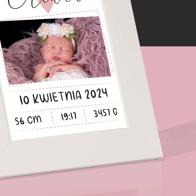 Metryczka Dziecka: Serduszko Dziewczynka - Ramka Na Zdjęcie