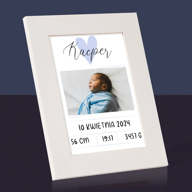 Metryczka Dziecka: Serduszko Chłopiec - Ramka Na Zdjęcie