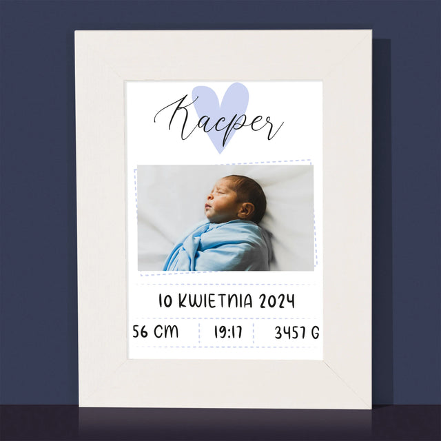 Metryczka Dziecka: Serduszko Chłopiec - Ramka Na Zdjęcie
