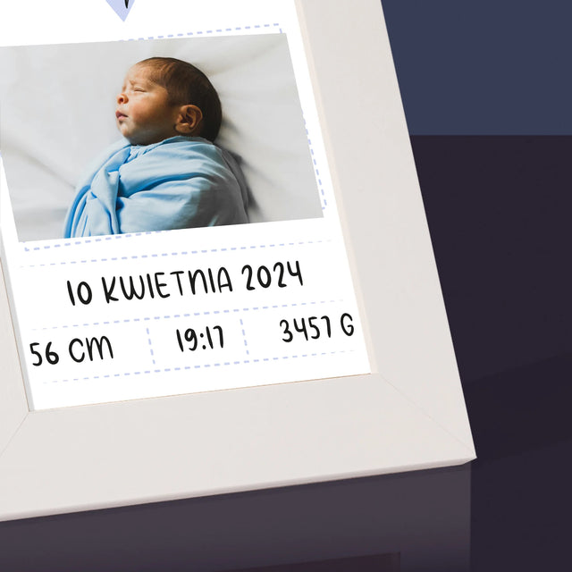 Metryczka Dziecka: Serduszko Chłopiec - Ramka Na Zdjęcie