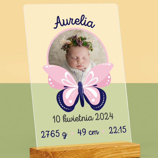 Metryczka Dziecka: Motylek - Wydruk Na Szkle Akrylowym