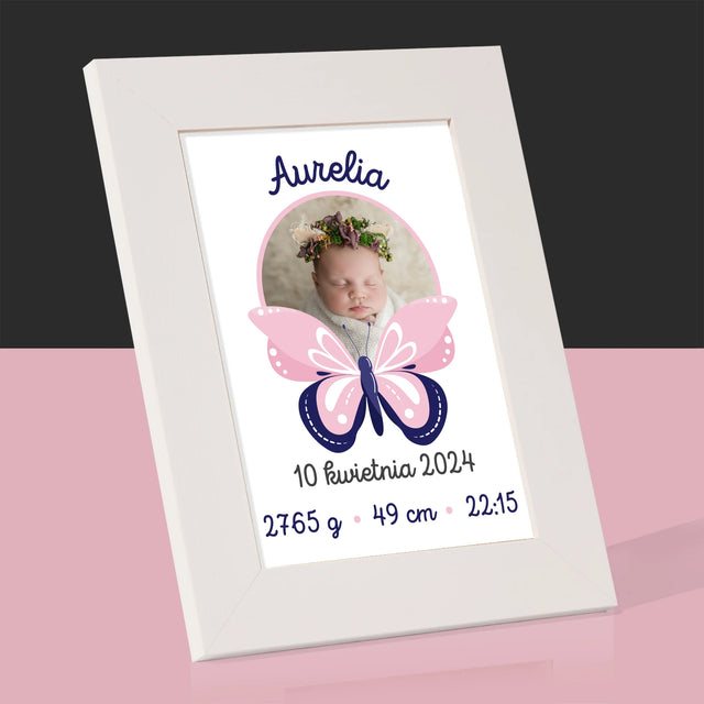 Metryczka Dziecka: Motylek - Ramka Na Zdjęcie