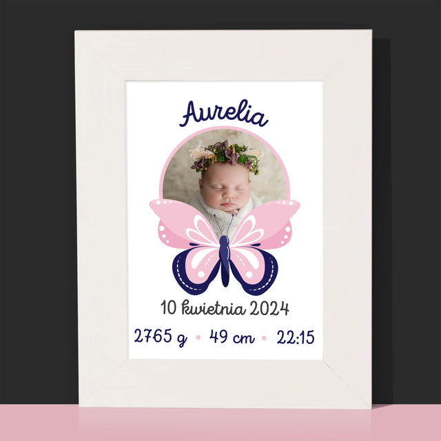 Metryczka Dziecka: Motylek - Ramka Na Zdjęcie