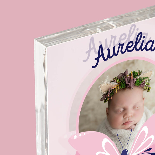 Metryczka Dziecka: Motylek - Blok Akrylowy z Nadrukiem