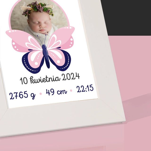 Metryczka Dziecka: Motylek - Ramka Na Zdjęcie