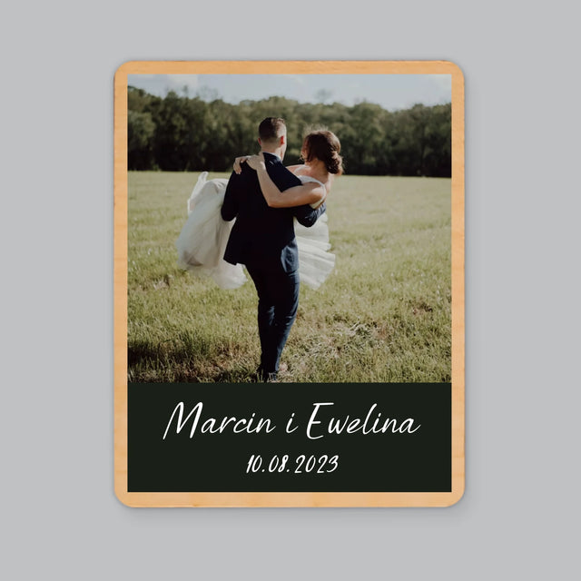 Zdjęcie i Podpis: Zdjęcie Ślubne - Magnes Drewniany