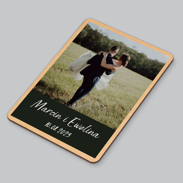 Zdjęcie i Podpis: Zdjęcie Ślubne - Magnes Drewniany