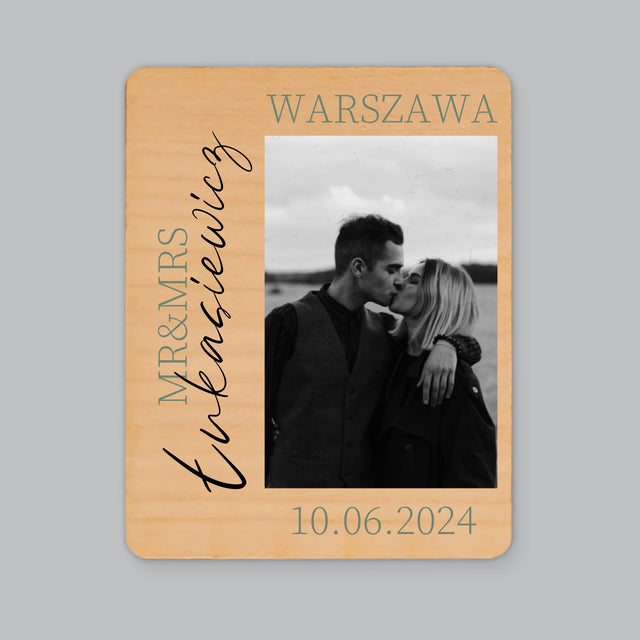 Fotokolaż: Mr&Mrs Ślubne - Magnes Drewniany