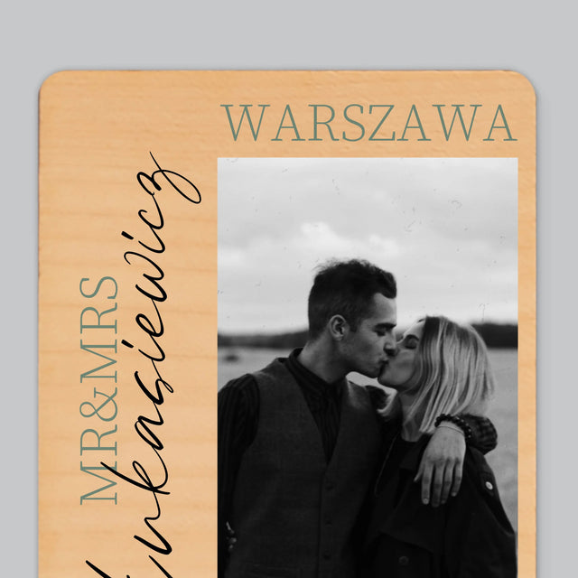 Fotokolaż: Mr&Mrs Ślubne - Magnes Drewniany