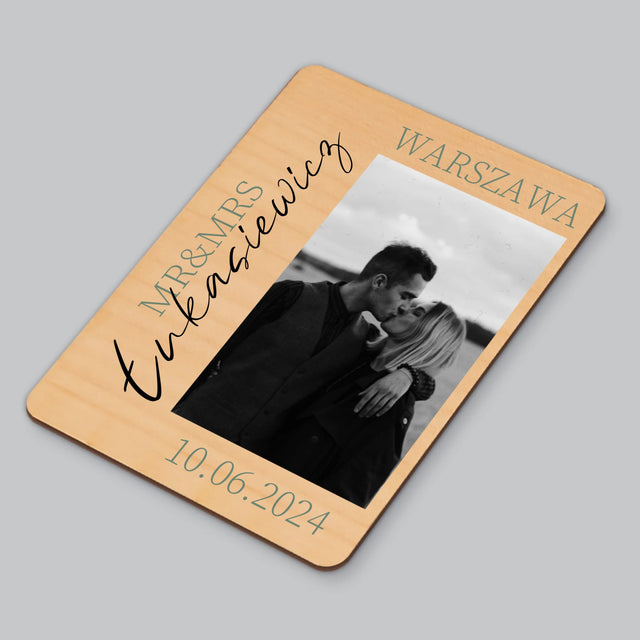 Fotokolaż: Mr&Mrs Ślubne - Magnes Drewniany