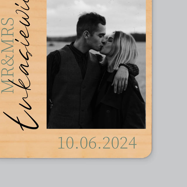 Fotokolaż: Mr&Mrs Ślubne - Magnes Drewniany