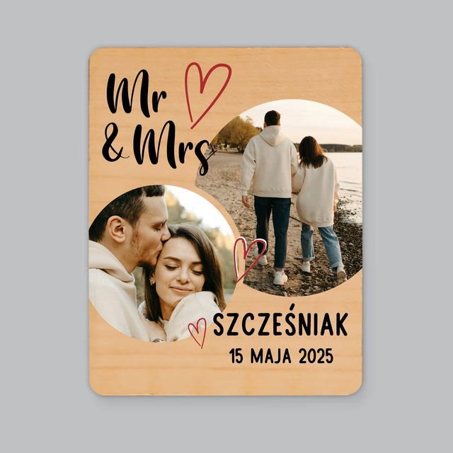 Fotokolaż: Mr Mrs Serca - Magnes Drewniany