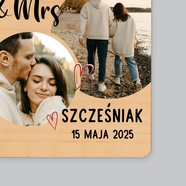 Fotokolaż: Mr Mrs Serca - Magnes Drewniany