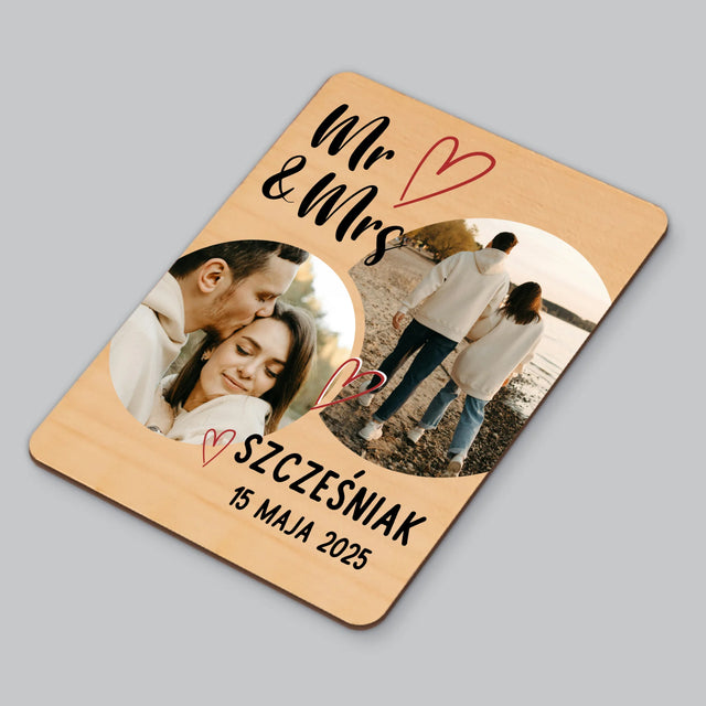Fotokolaż: Mr Mrs Serca - Magnes Drewniany