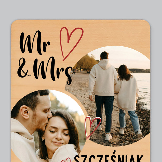 Fotokolaż: Mr Mrs Serca - Magnes Drewniany