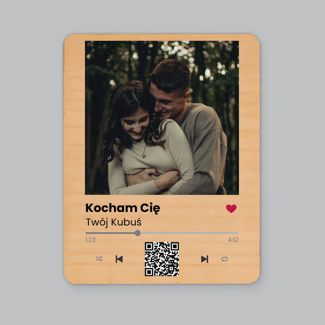 Zdjęcie i Podpis: Spotify z Kodem Qr - Magnes Drewniany