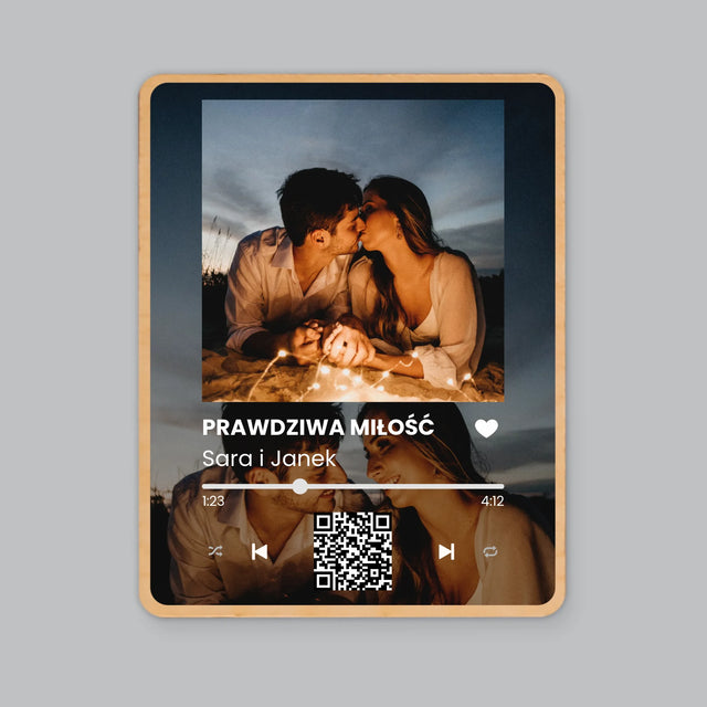 Zdjęcie i Podpis: Spotify z Twoimi Zdjęciami i Kodem Qr - Magnes Drewniany