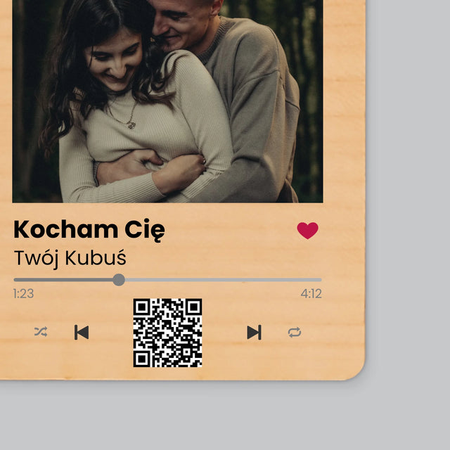 Zdjęcie i Podpis: Spotify z Kodem Qr - Magnes Drewniany