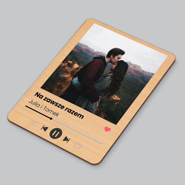 Zdjęcie i Podpis: Spotify z Twoim Zdjęciem - Magnes Drewniany