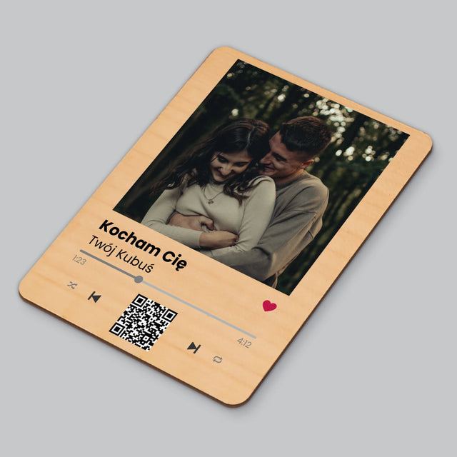 Zdjęcie i Podpis: Spotify z Kodem Qr - Magnes Drewniany