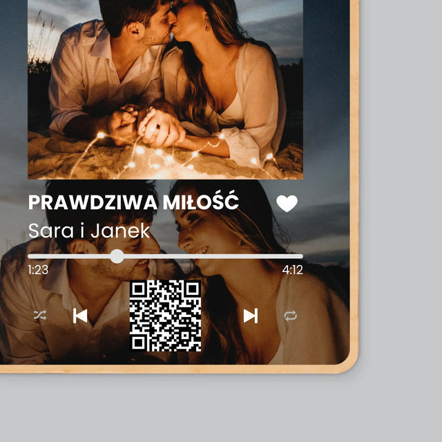 Zdjęcie i Podpis: Spotify z Twoimi Zdjęciami i Kodem Qr - Magnes Drewniany