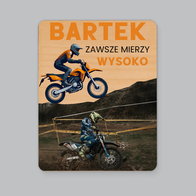 Zdjęcie i Podpis: Zawsze Mierzy Wysoko - Magnes Drewniany