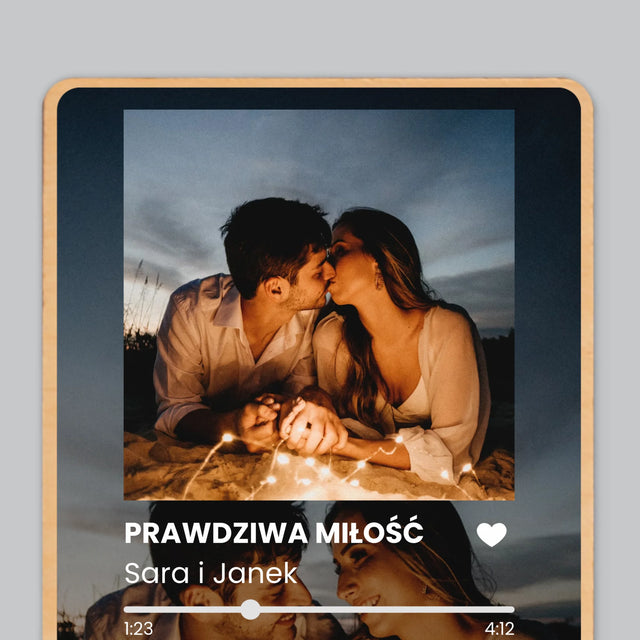 Zdjęcie i Podpis: Spotify z Twoimi Zdjęciami i Kodem Qr - Magnes Drewniany