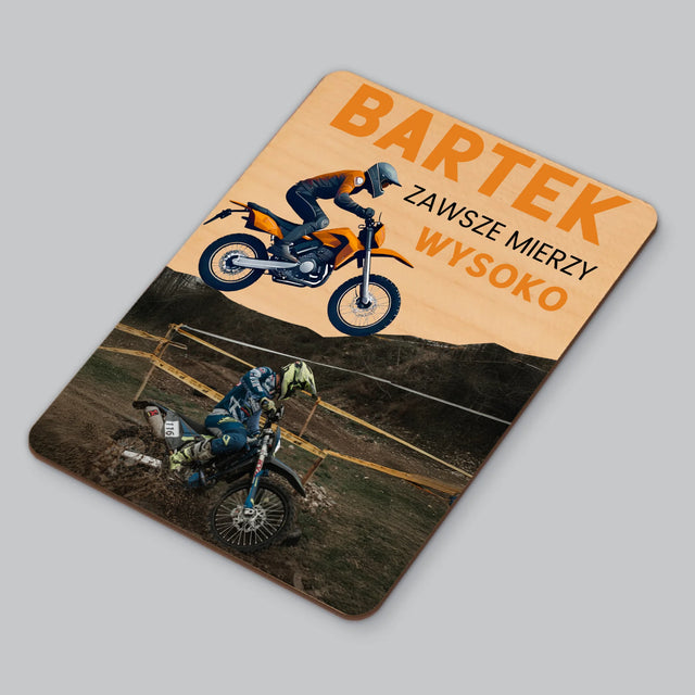 Zdjęcie i Podpis: Zawsze Mierzy Wysoko - Magnes Drewniany