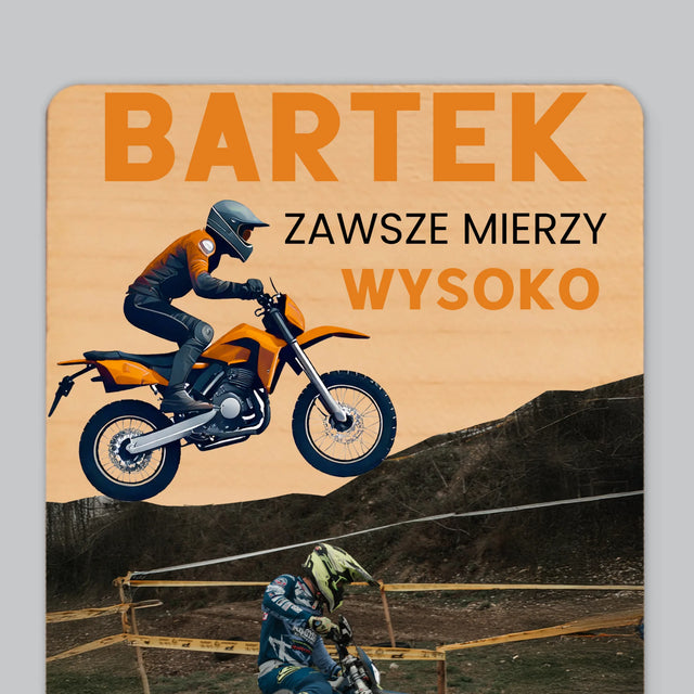 Zdjęcie i Podpis: Zawsze Mierzy Wysoko - Magnes Drewniany