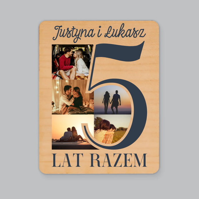 Fotokolaż: 5 Lat Razem - Magnes Drewniany