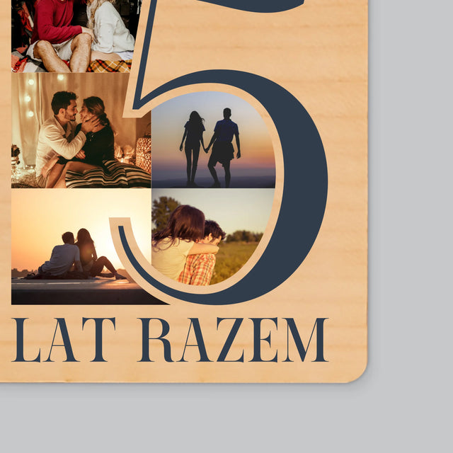 Fotokolaż: 5 Lat Razem - Magnes Drewniany